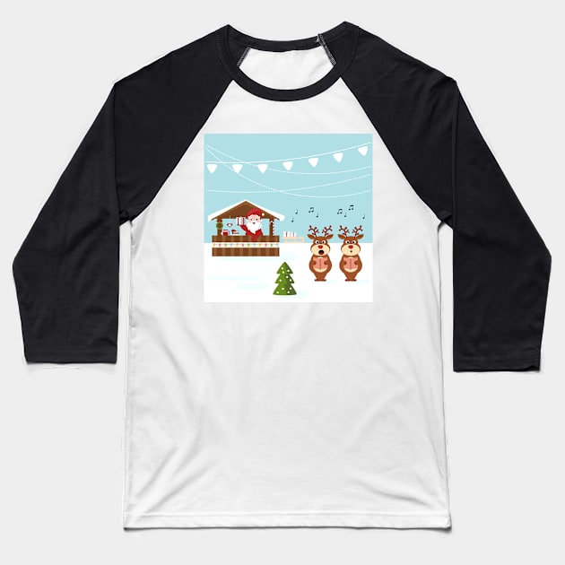 Christmas market cartoon illustration Baseball T-Shirt by SooperYela